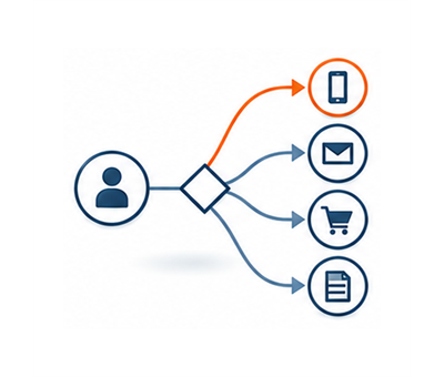 Eine Kundenentscheidung wird auf vier mögliche Touchpoints verteilt